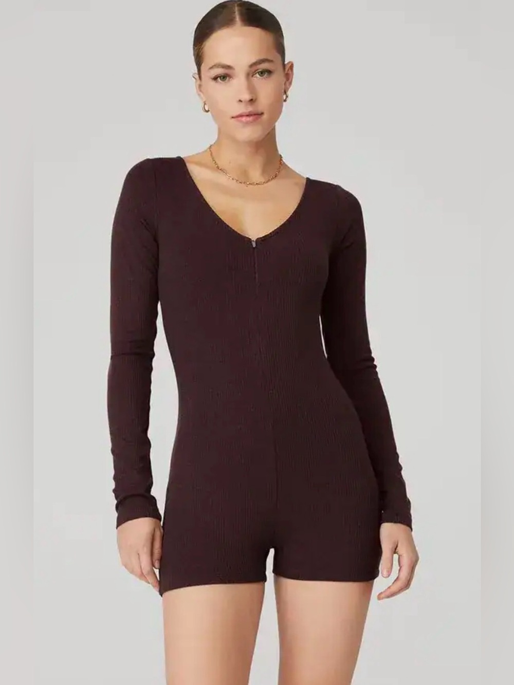 ALO YOGA Keep It Sleek Ribbed Onesie, Brown OR Black NWT - Picture 2 of 9